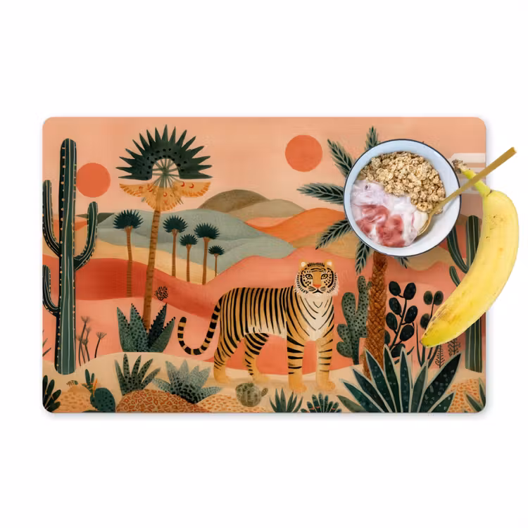 Vinilo para manteles individuales - Tigre - Palmeras - Cactus - Naranja — 1