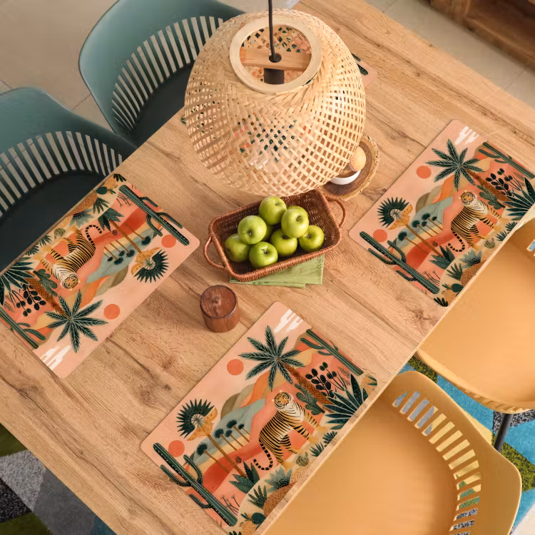 Vinilo para manteles individuales - Tigre - Palmeras - Cactus - Naranja — 3