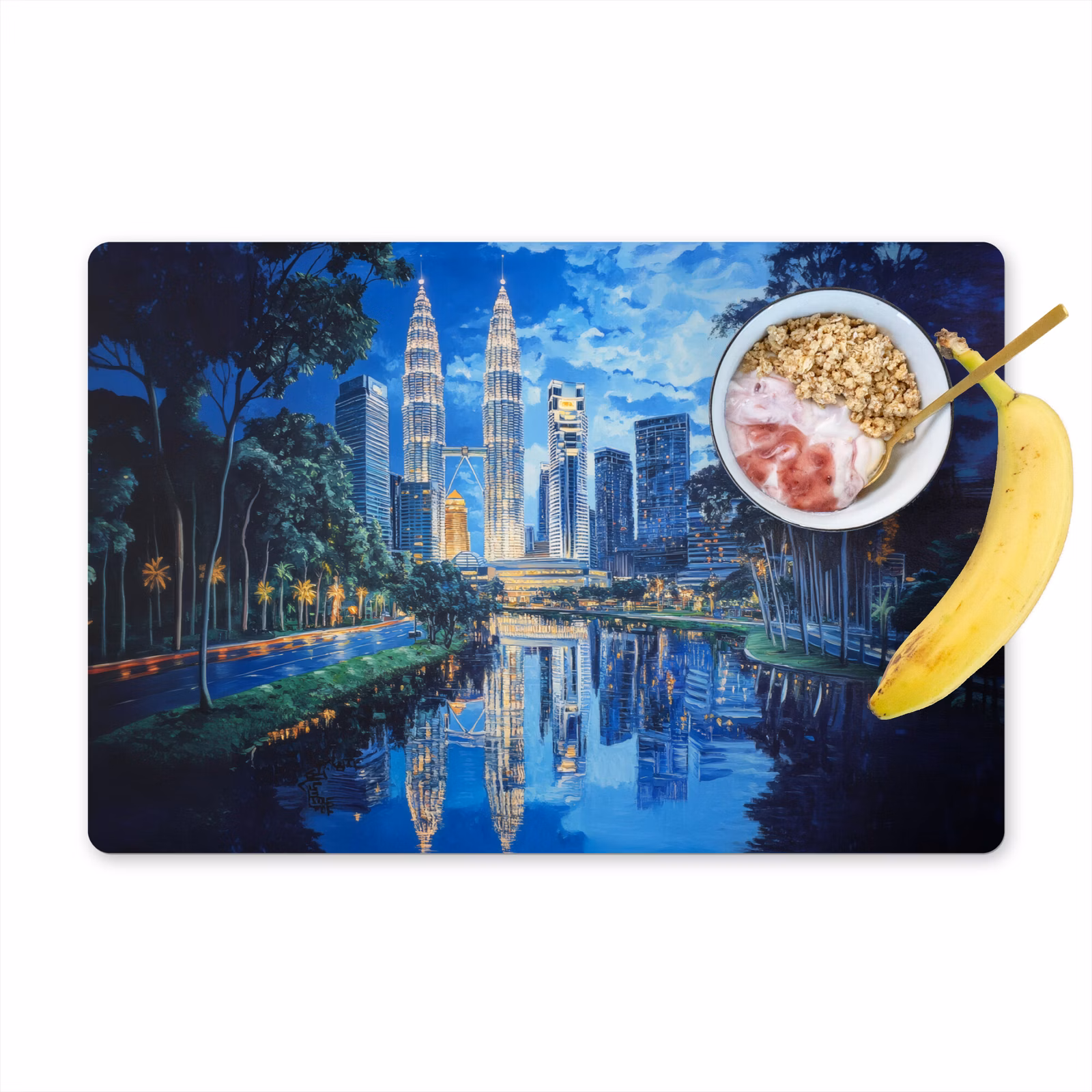 Vinilo para manteles individuales - Ciudad de Kuala Lumpur - Skyline - Rascacielos - Agua — 1