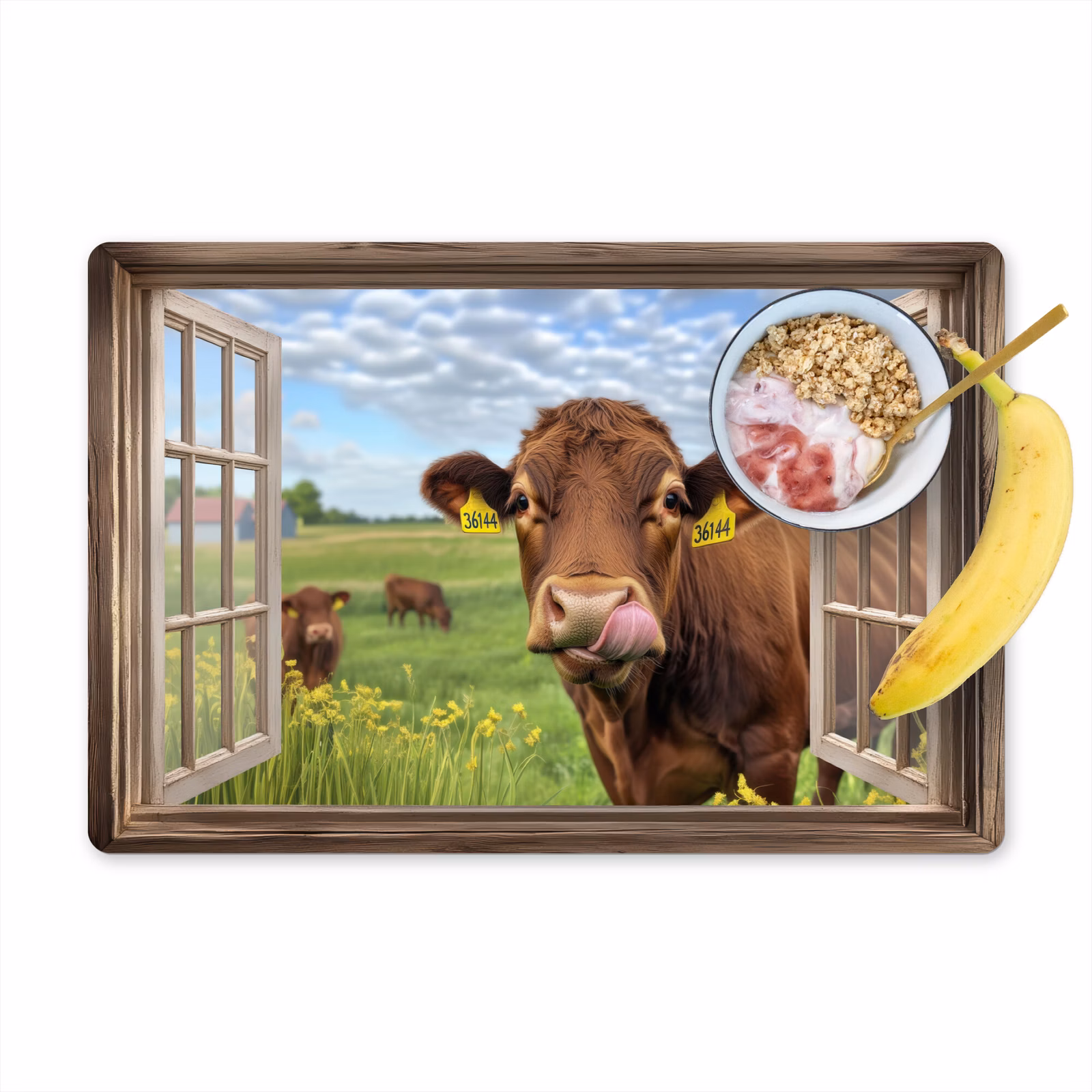 Vinilo para manteles individuales - Mirar a través - Vaca - Pradera - Paisaje - Animales — 1