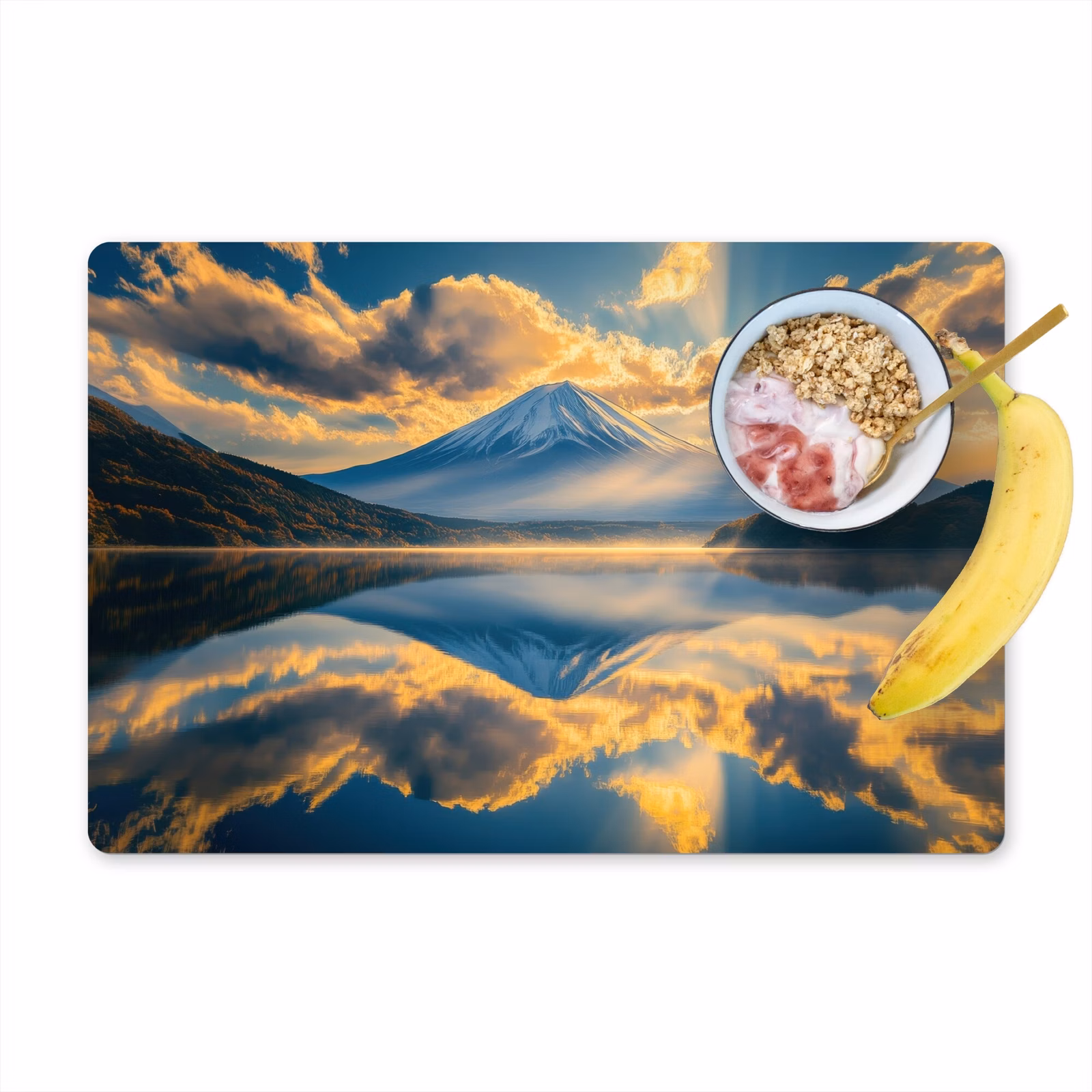 Vinilo para manteles individuales - Montaña - Río - Puesta de sol — 1