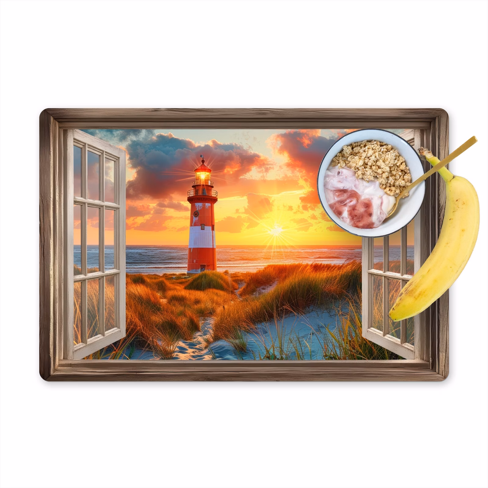 Vinilo para manteles individuales - Vista - Ventana - Faro - Puesta de sol - Playa — 1