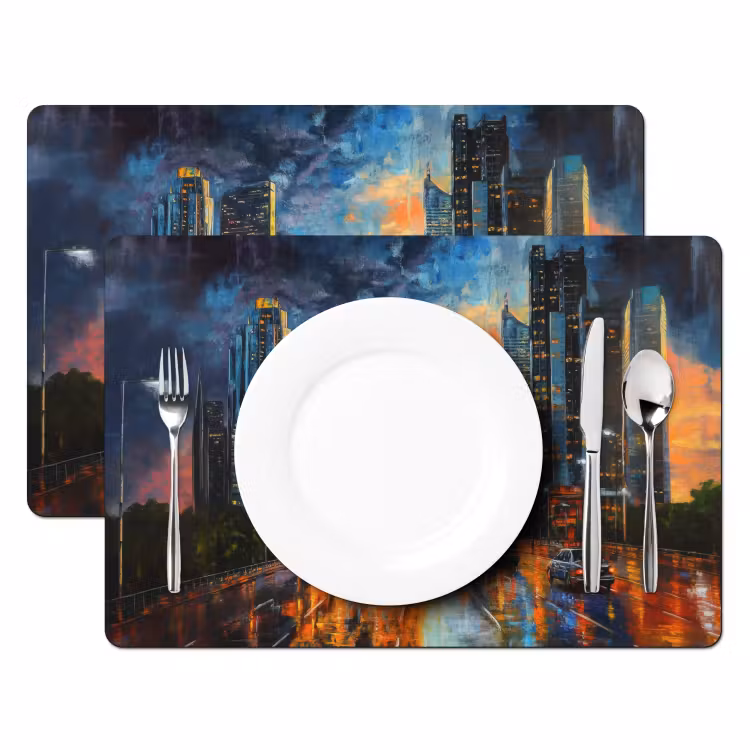 Vinilo para manteles individuales - Coche - Skyline - Sol - Azul — 2