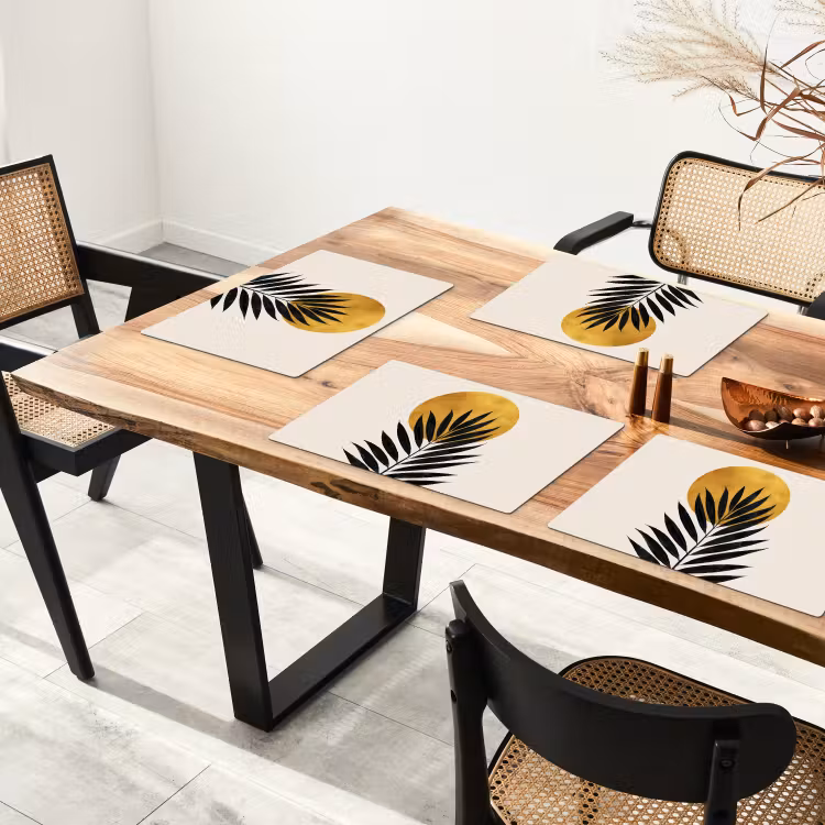 Vinilo para manteles individuales - Hoja de palmera negra - Círculo dorado - Fondo beige — 4
