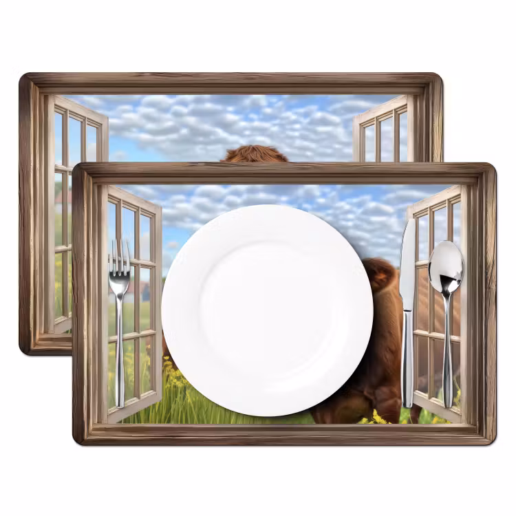 Vinilo para manteles individuales - Mirar a través - Vaca - Pradera - Paisaje - Animales — 2
