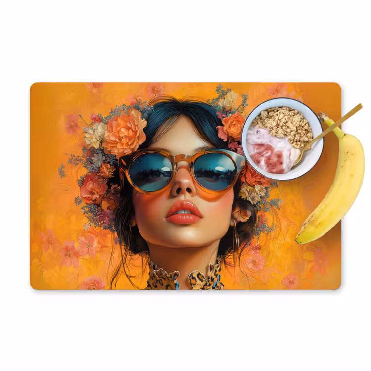 Vinilo para manteles individuales - Mujer - Flores - Estética - Naranja — 1