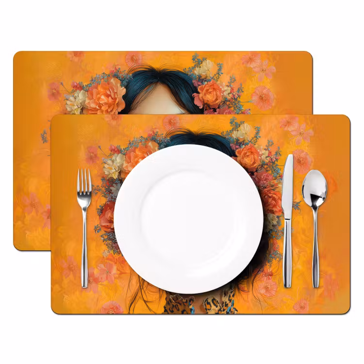 Vinilo para manteles individuales - Mujer - Flores - Estética - Naranja — 2