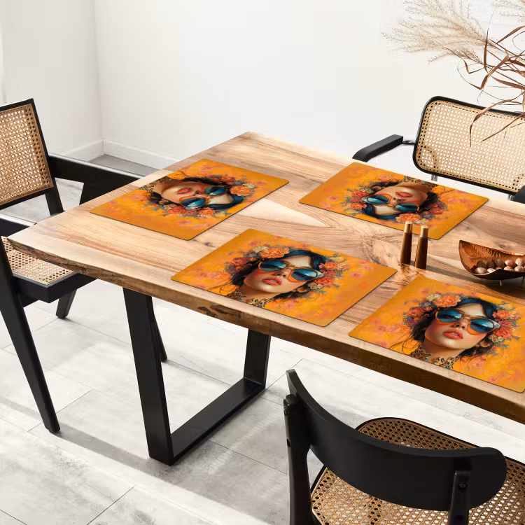 Vinilo para manteles individuales - Mujer - Flores - Estética - Naranja — 4
