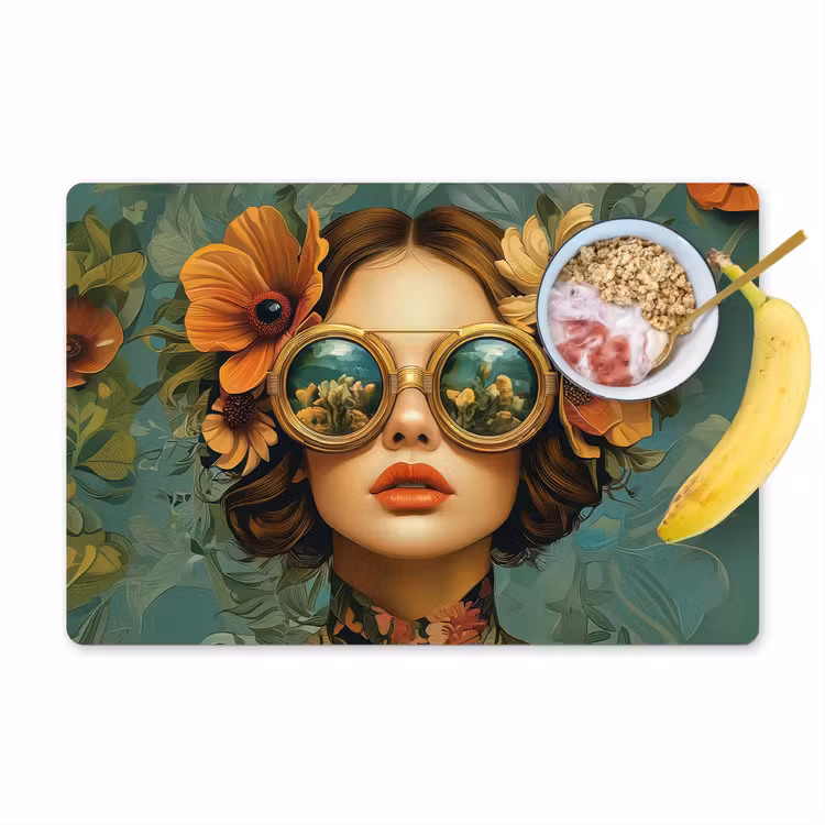 Vinilo para manteles individuales - Mujer - Flores - Mariposas - Naturaleza - Vintage — 1