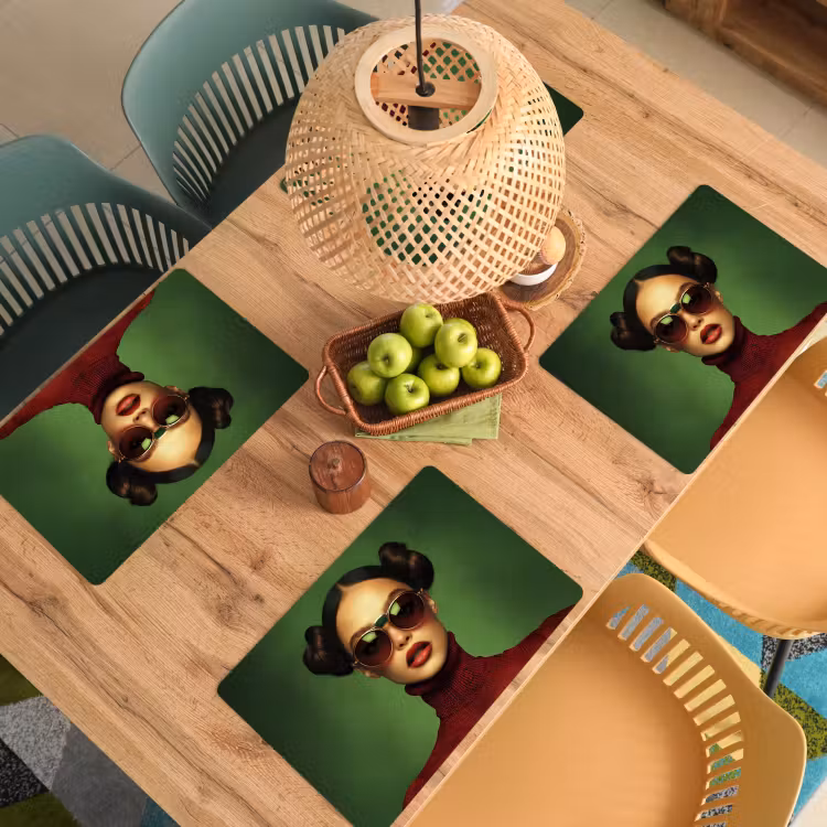 Vinilo para manteles individuales - Mujer - Verde - Gafas - Estética - Moderna — 3