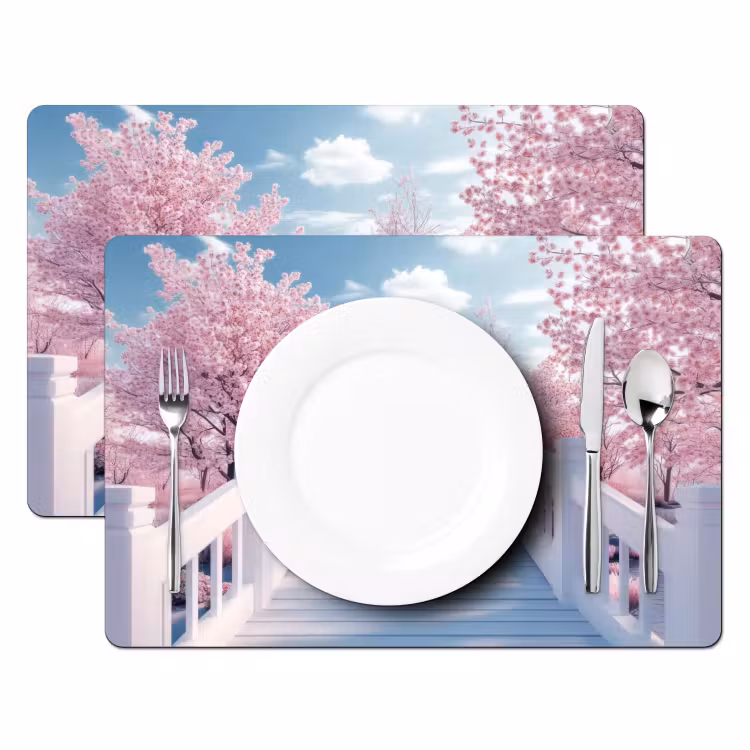 Vinilo para manteles individuales - Puente - Cerezos - Blanco — 2