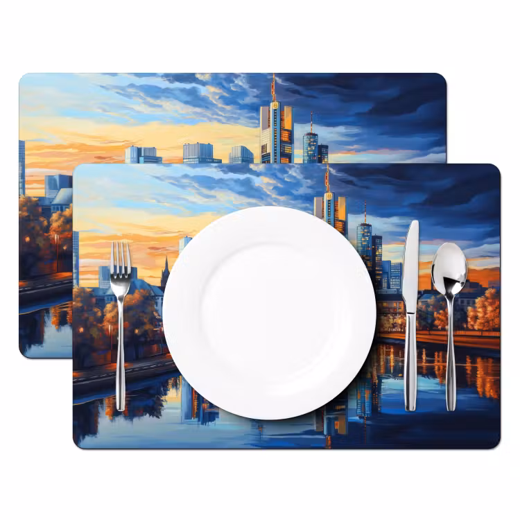 Vinilo para manteles individuales - Puesta de sol Frankfurt - Ciudad - Skyline - Agua — 2