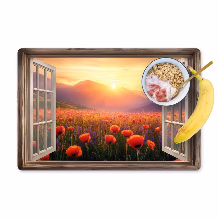 Vinilo para manteles individuales - Transparente - Amapolas - Flores - Rojo - Ventana abierta — 1