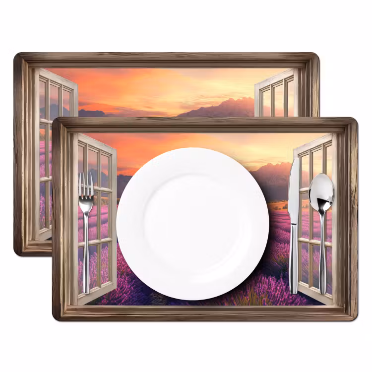 Vinilo para manteles individuales - Transparente - Lavanda - Paisaje - Flores - Morado — 2