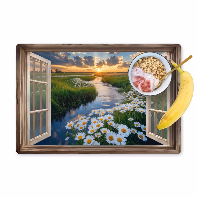 Vinilo para manteles individuales - Vista - Paisaje - Ventana - Agua - Puesta de sol — 1