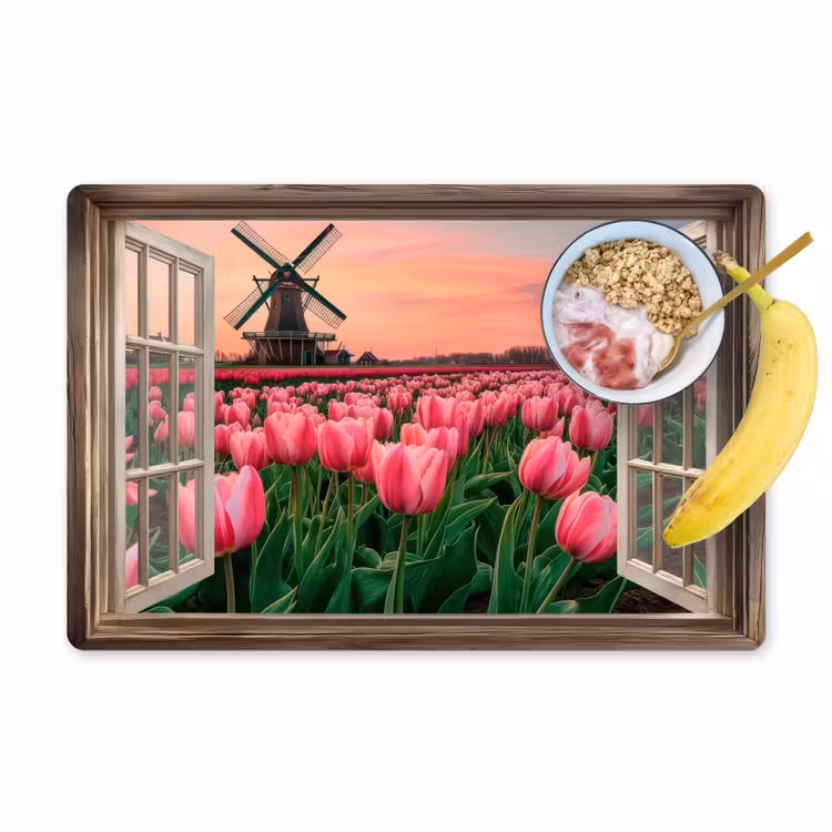 Vinilo para manteles individuales - Vista - Tulipanes - Flores - Molino - Ventana — 1