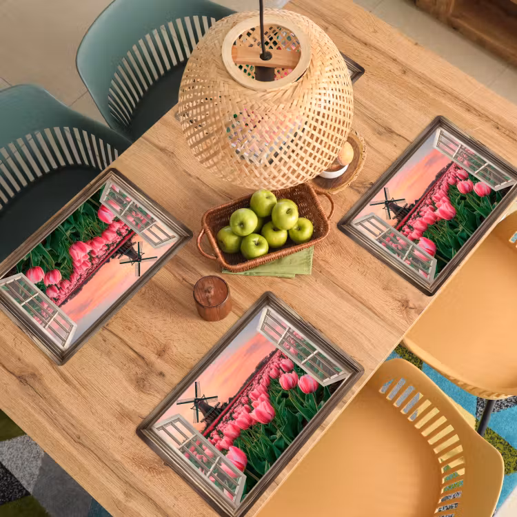 Vinilo para manteles individuales - Vista - Tulipanes - Flores - Molino - Ventana — 3