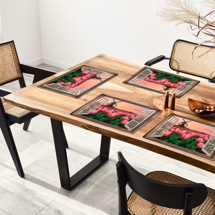 Vinilo para manteles individuales - Vista - Tulipanes - Flores - Molino - Ventana — 4