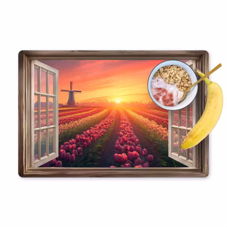 Vinilo para manteles individuales - Vista - Tulipanes - Puesta de sol - Flores - Colorido — 1