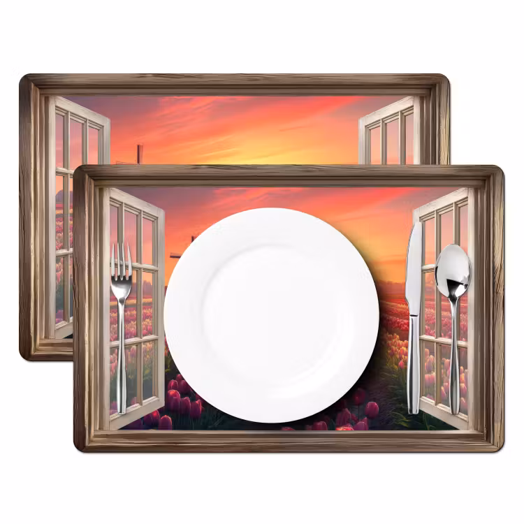 Vinilo para manteles individuales - Vista - Tulipanes - Puesta de sol - Flores - Colorido — 2