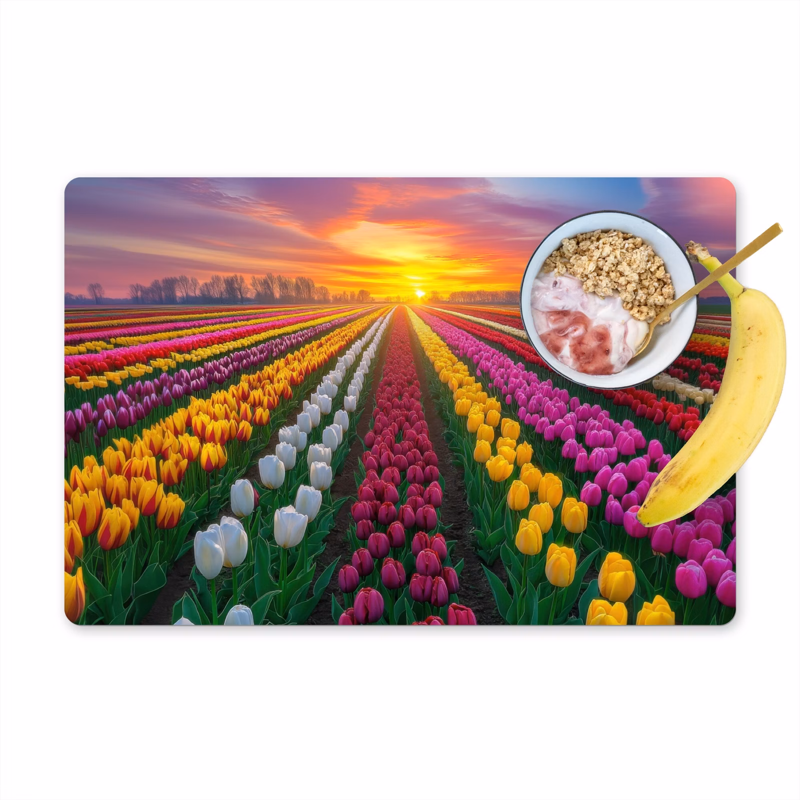 Vinilo para manteles individuales - Campo de tulipanes - Atardecer - Colorido — 1