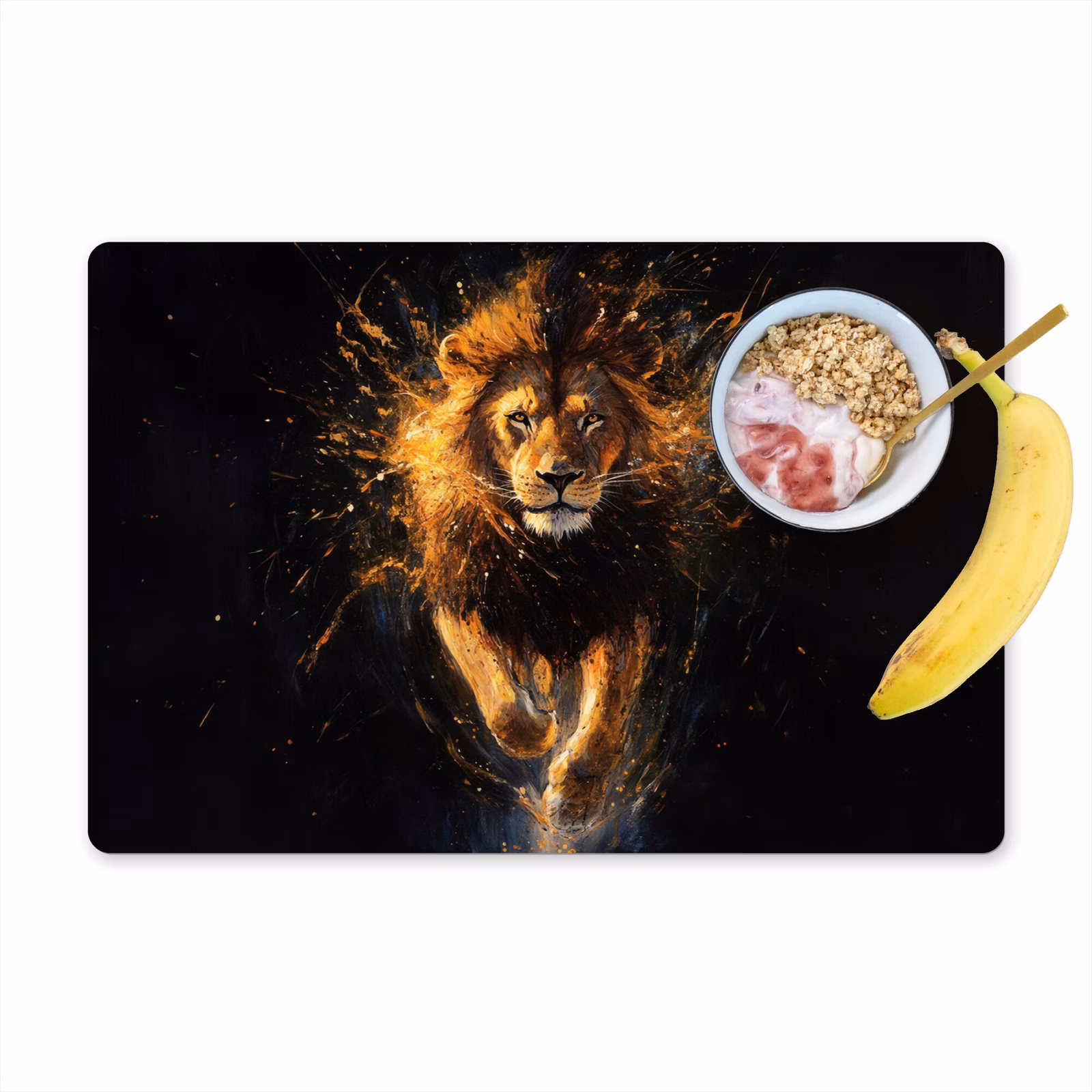Vinilo para manteles individuales - León - Negro - Naranja - Pintura — 1