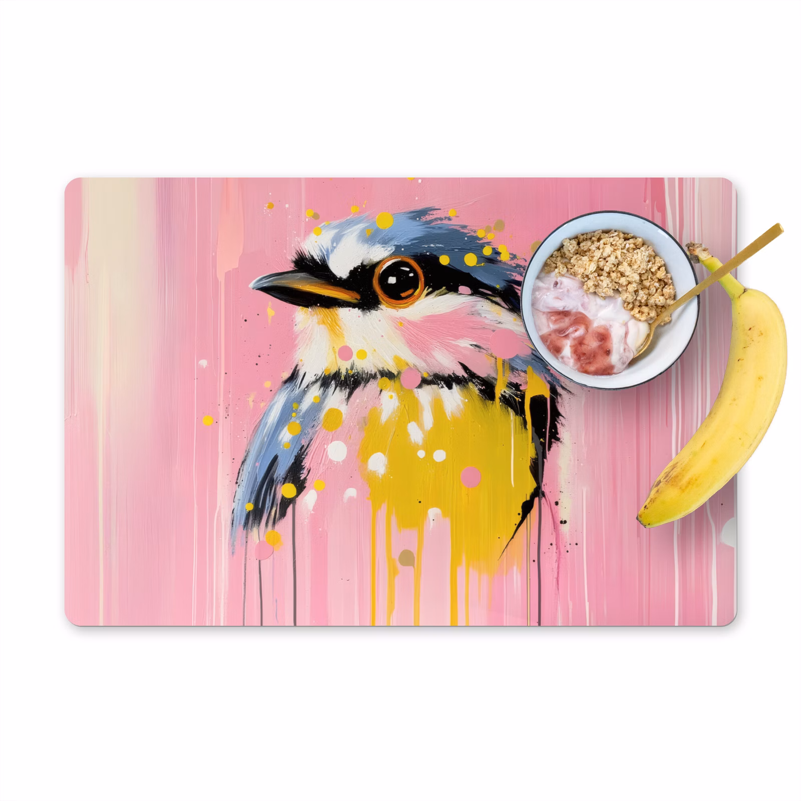 Vinilo para manteles individuales - Pájaro - Rosa - Amarillo - Azul — 1
