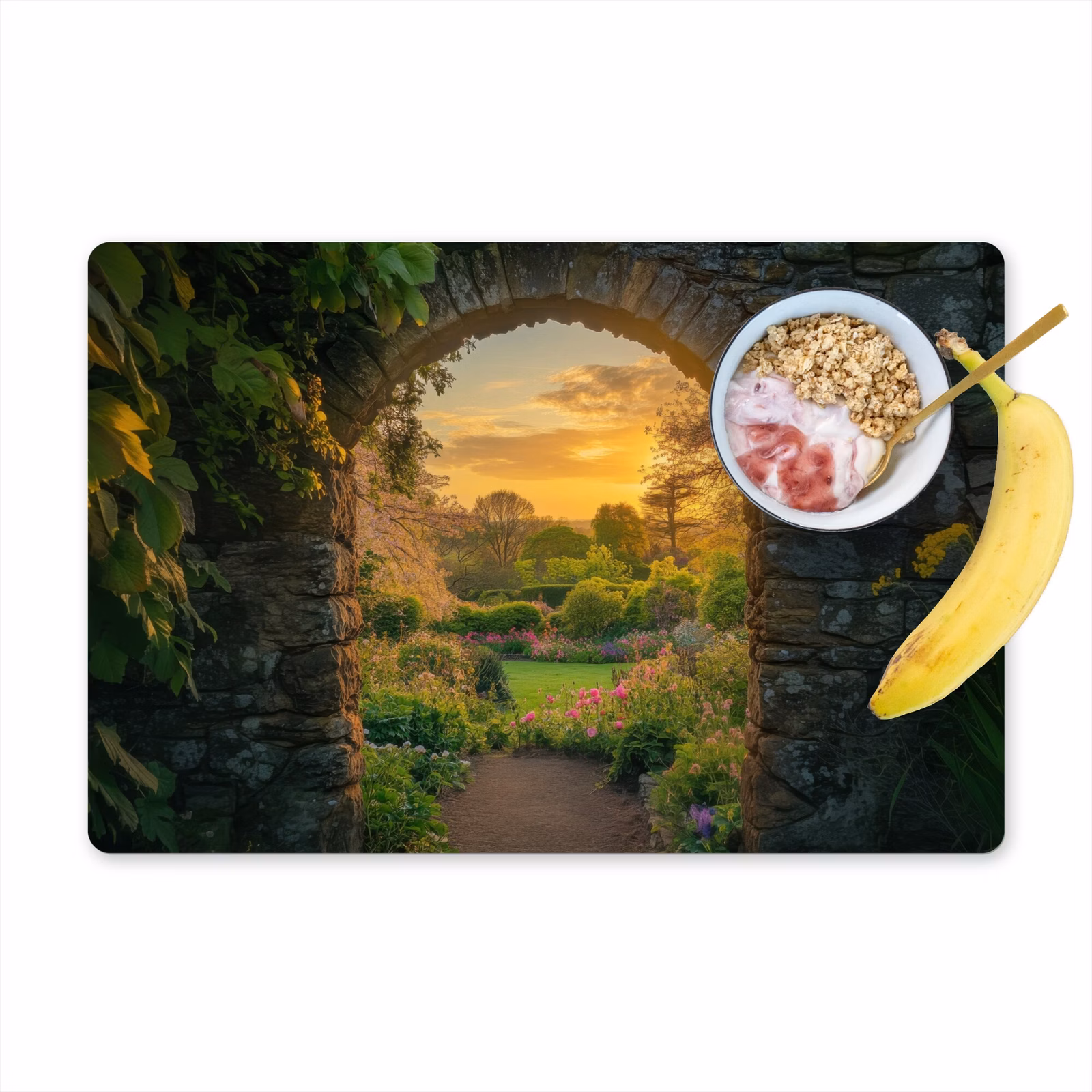 Vinilo para manteles individuales - Puerta - Plantas - Puesta de sol — 1