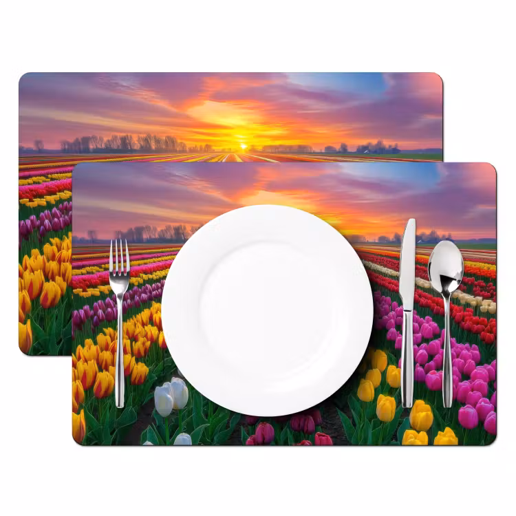 Vinilo para manteles individuales - Campo de tulipanes - Atardecer - Colorido — 2