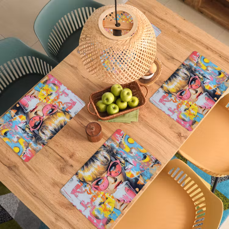 Vinilo para manteles individuales - Expresivo - Batido - Mujer - Colores vivos — 3