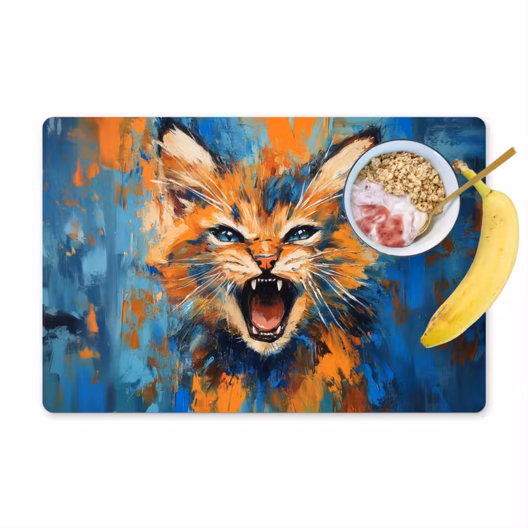 Vinilo para manteles individuales - Gato - Colorido - Naranja - Azul — 1
