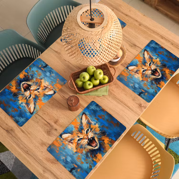 Vinilo para manteles individuales - Gato - Colorido - Naranja - Azul — 3