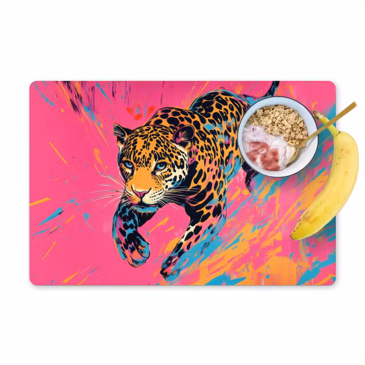 Vinilo para manteles individuales - Leopardo - Rosa - Naranja - Azul - Pintura — 1