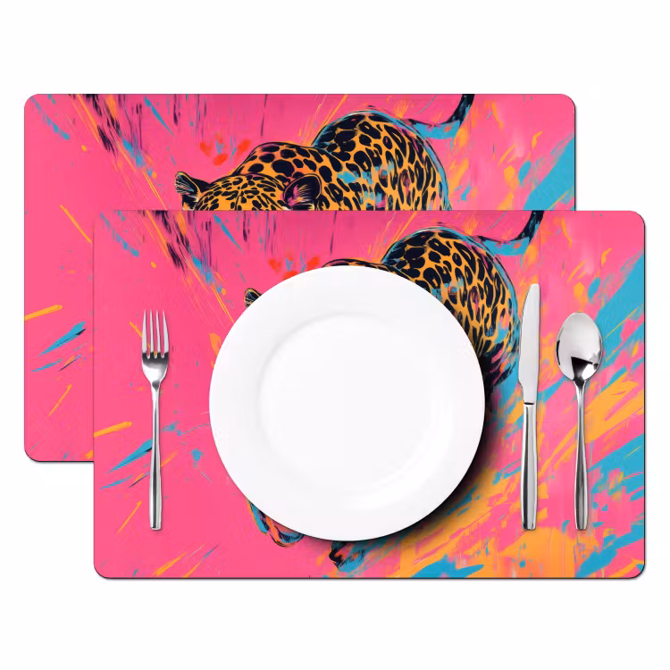 Vinilo para manteles individuales - Leopardo - Rosa - Naranja - Azul - Pintura — 2