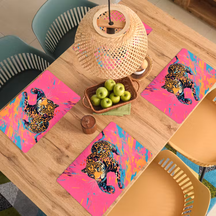 Vinilo para manteles individuales - Leopardo - Rosa - Naranja - Azul - Pintura — 3