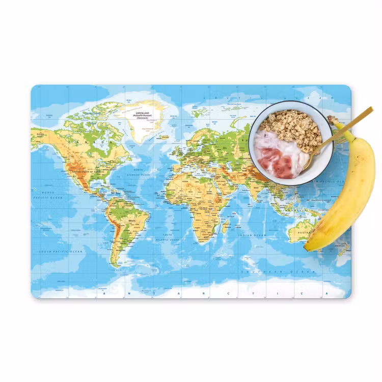 Vinilo para manteles individuales - Mapa del mundo - Estadística - Azul - Tierra - Educativo — 1