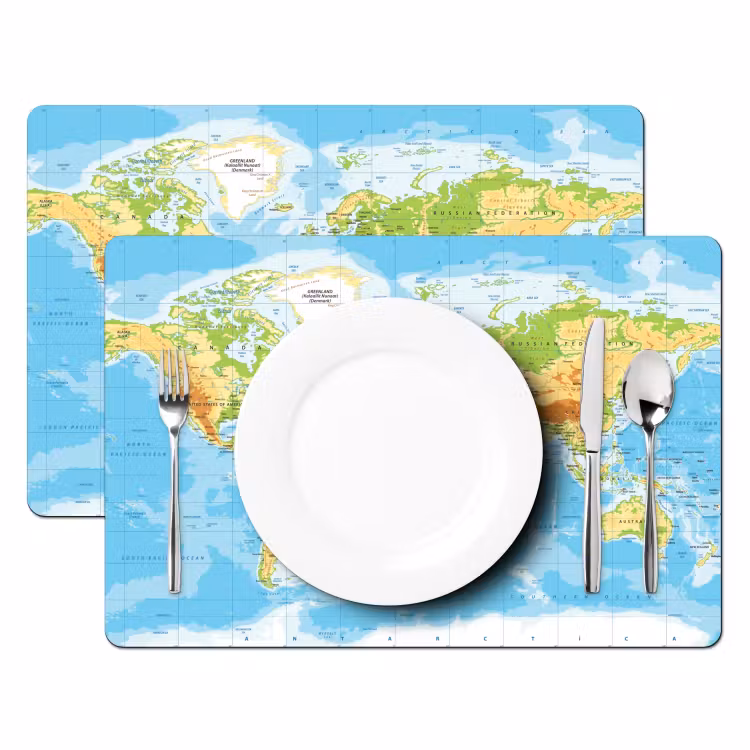 Vinilo para manteles individuales - Mapa del mundo - Estadística - Azul - Tierra - Educativo — 2