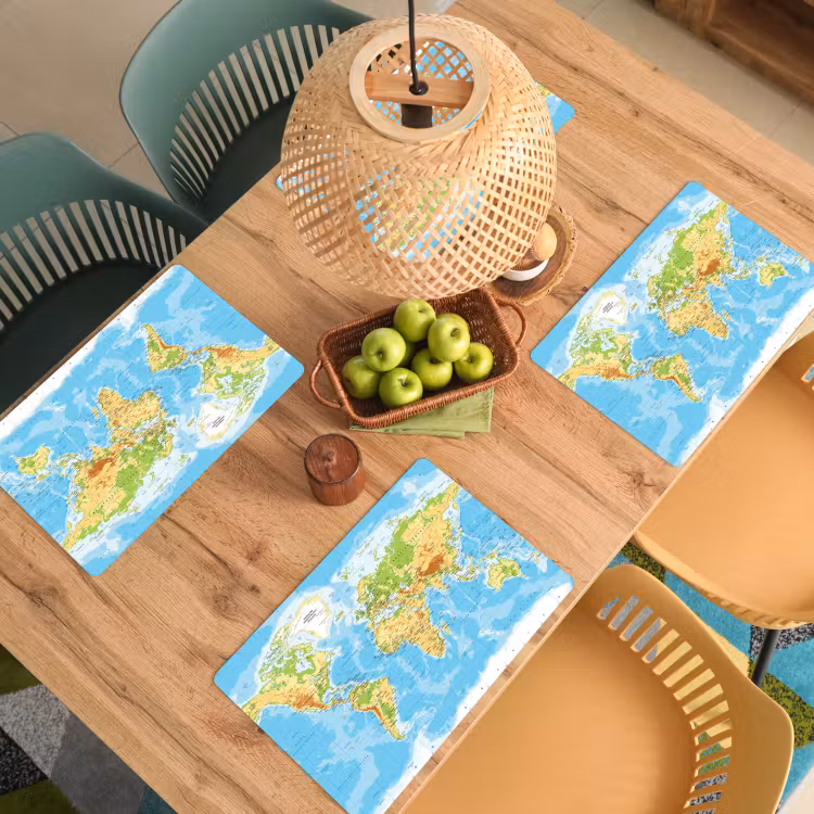 Vinilo para manteles individuales - Mapa del mundo - Estadística - Azul - Tierra - Educativo — 3