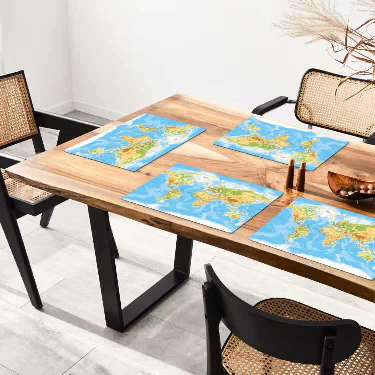 Vinilo para manteles individuales - Mapa del mundo - Estadística - Azul - Tierra - Educativo — 4
