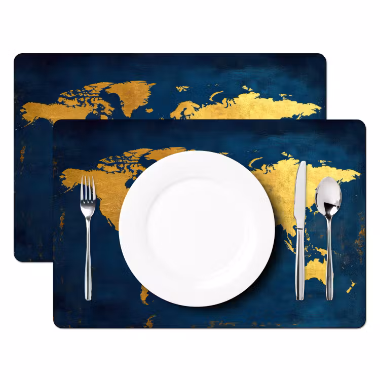 Vinilo para manteles individuales - Mapamundi - Oro - Azul oscuro — 2