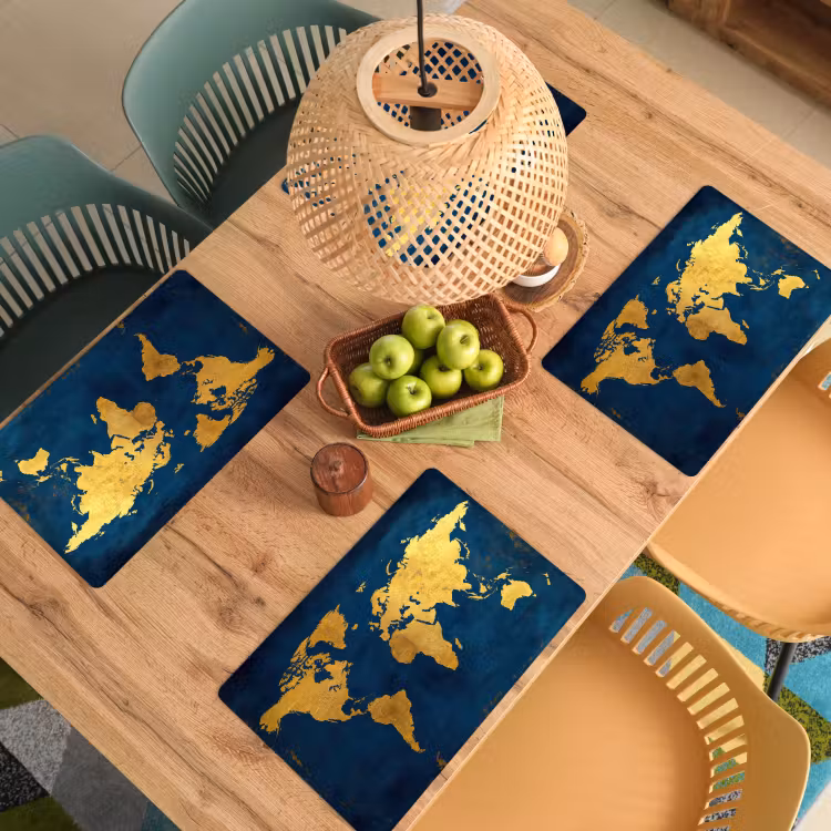 Vinilo para manteles individuales - Mapamundi - Oro - Azul oscuro — 3