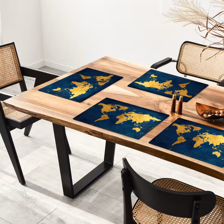 Vinilo para manteles individuales - Mapamundi - Oro - Azul oscuro — 4