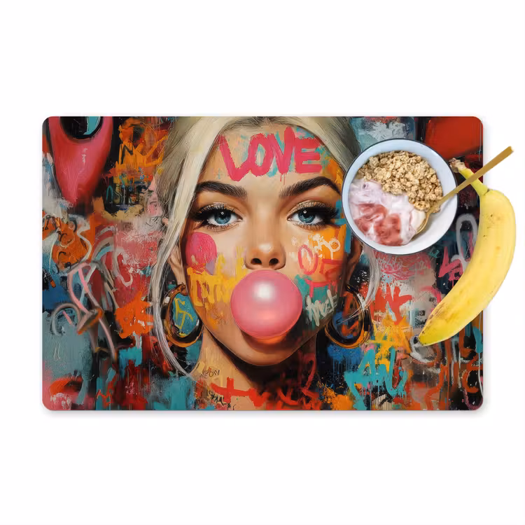 Vinilo para manteles individuales - Mujer - Chicle - Graffiti - Amor — 1