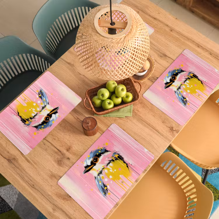 Vinilo para manteles individuales - Pájaro - Rosa - Amarillo - Azul — 3