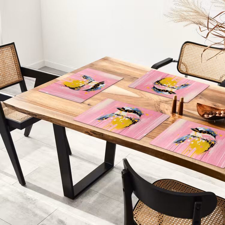 Vinilo para manteles individuales - Pájaro - Rosa - Amarillo - Azul — 4