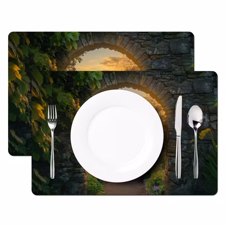 Vinilo para manteles individuales - Puerta - Plantas - Puesta de sol — 2