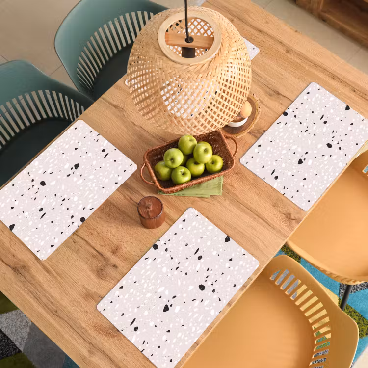 Vinilo para manteles individuales - Terrazo - Patrón - Suave - Negro - Blanco — 3