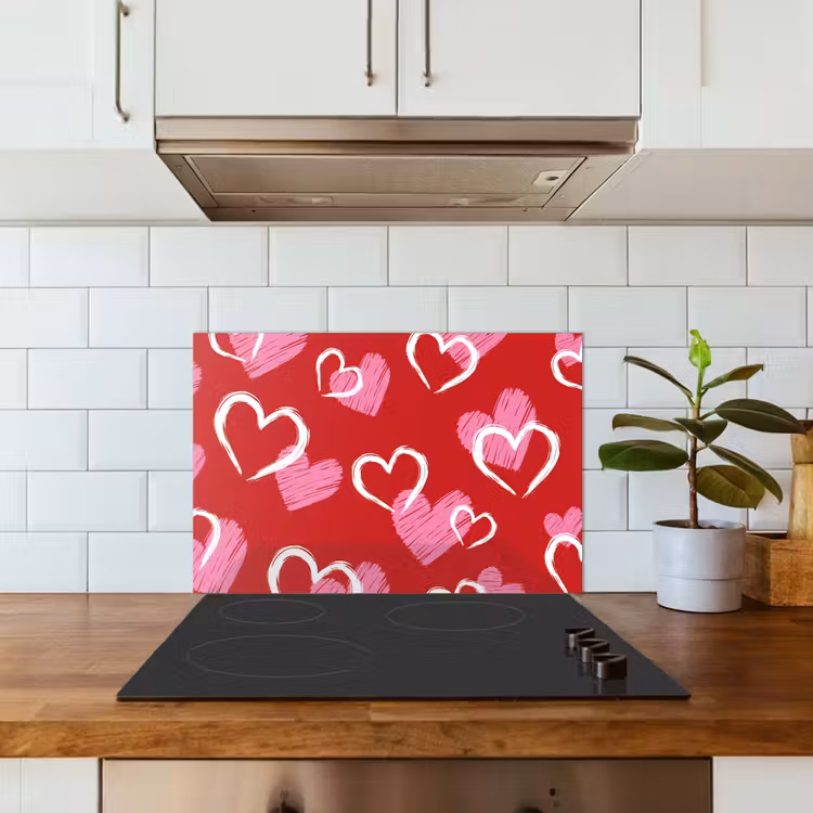 Salpicaderos de cocina - Patrón - Corazones - Rosa - San Valentín — 3