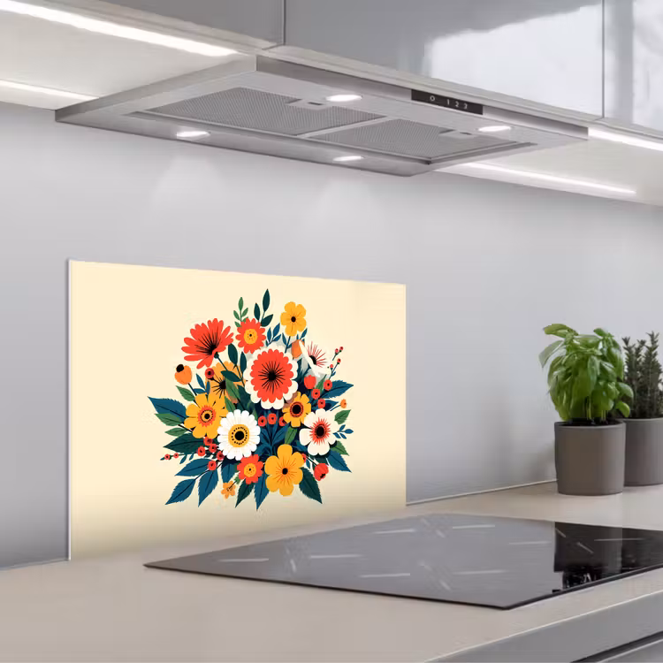 Salpicaderos de cocina - Ramo - Hojas - Ilustración - Colorido — 1
