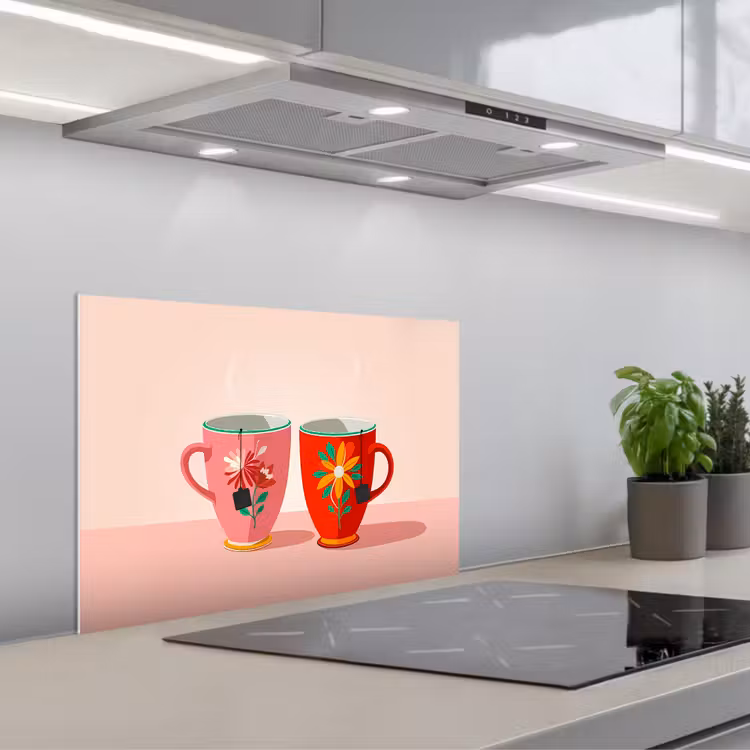 Salpicaderos de cocina - Tazas de té - Flores - Rosa - Bolsitas de té — 1